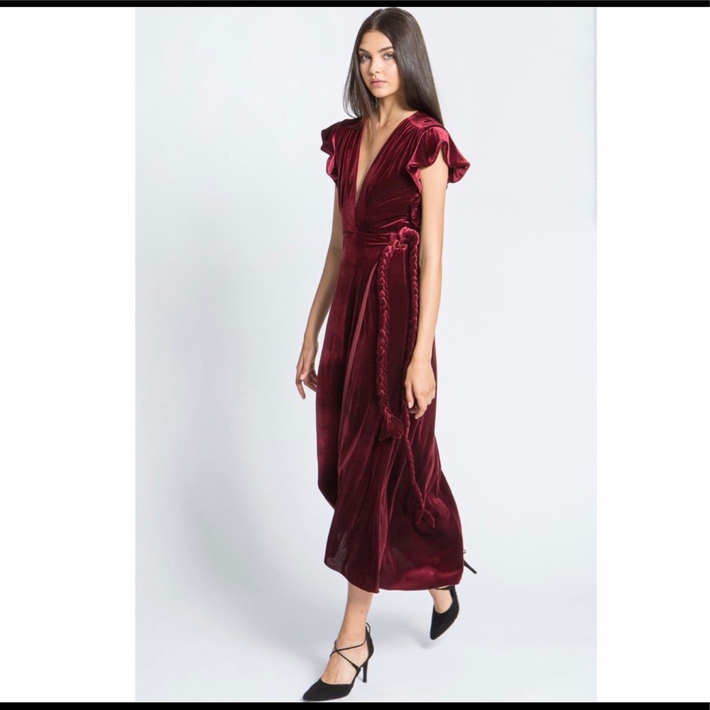 Misa Los Angeles Red velvet wrap dress